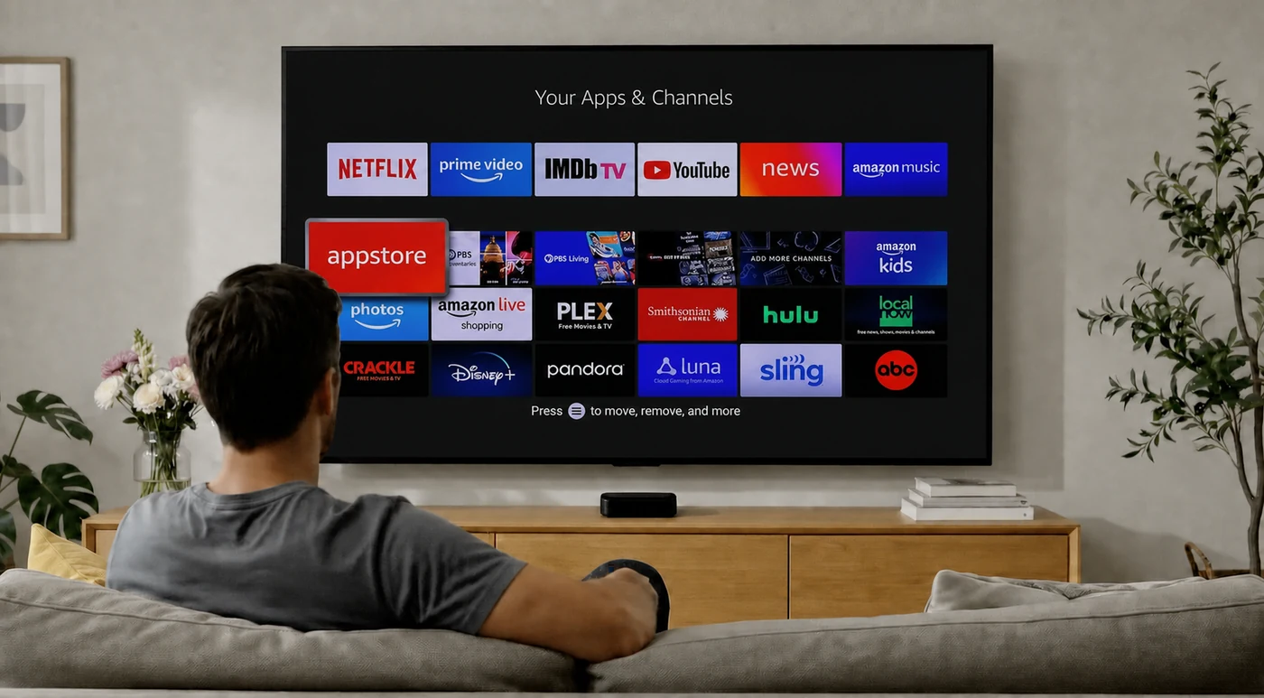 Fire TV home screen with the Appstore tile selected