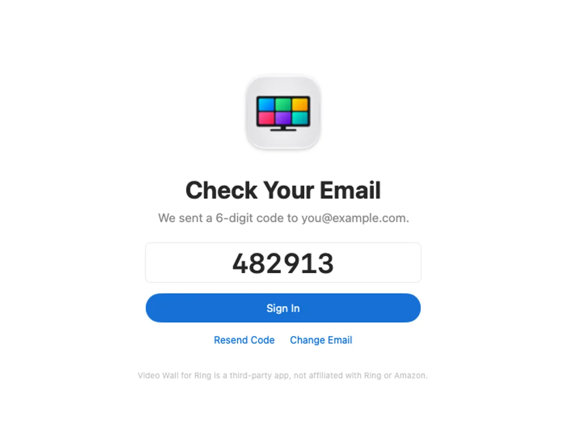 Check Your Email on a Mac, with a 6-digit code typed in and the Sign In button