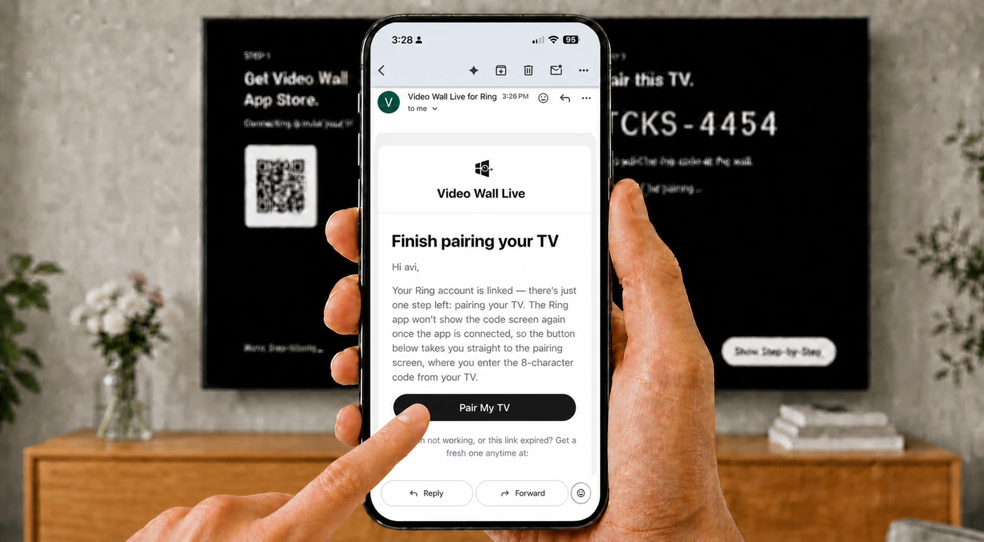 The Finish pairing your TV email on a phone, with the Pair My TV button