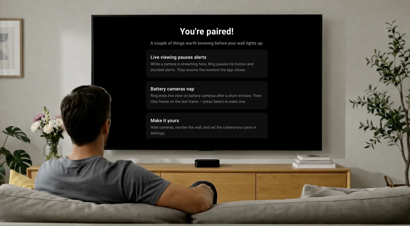 The Roku You're paired screen, listing three tips before the wall starts