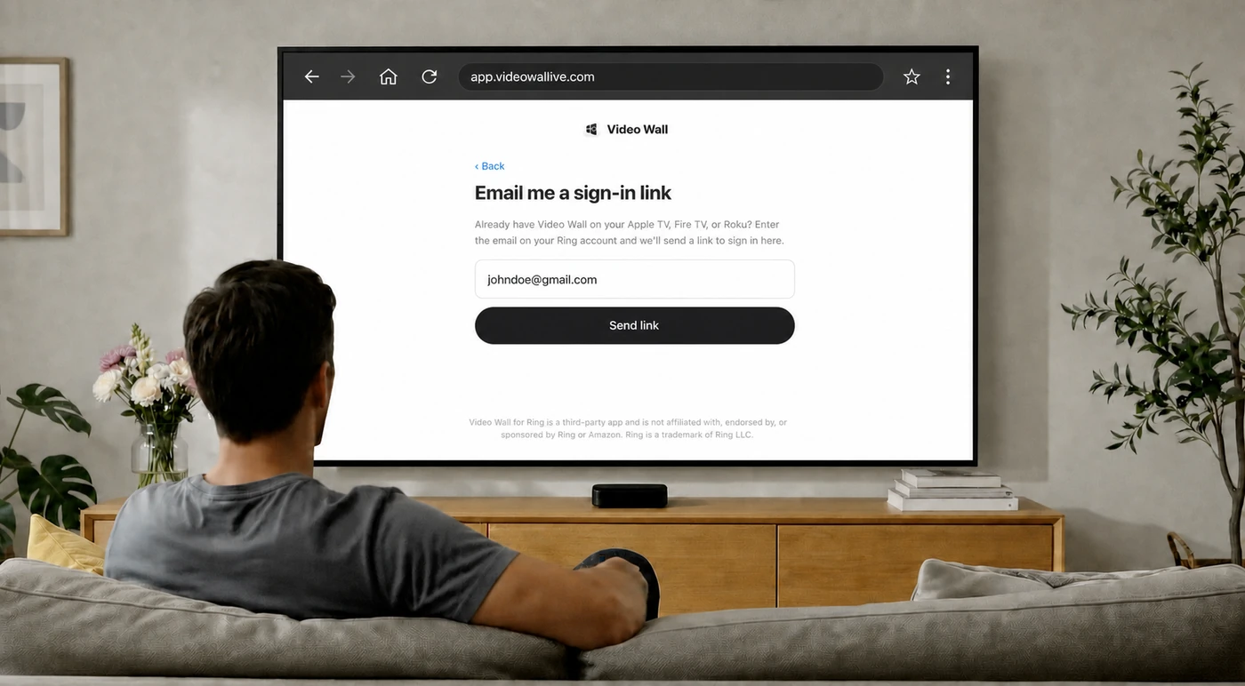 The Email me a sign-in link screen with the email field and Send link button